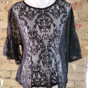 Bobeau Sz M Black Lace Shirt